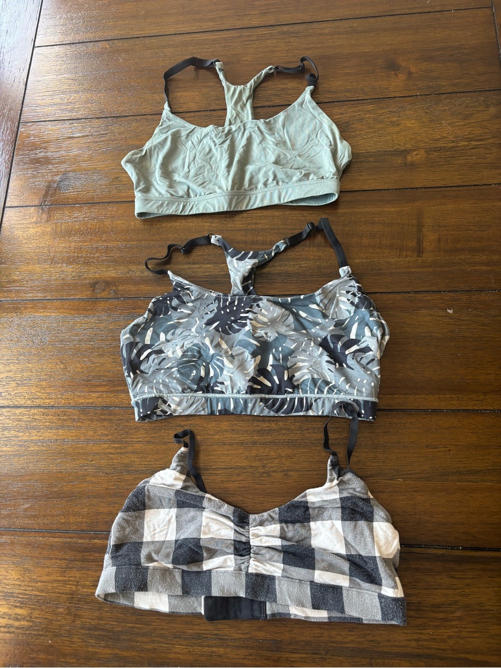 MeUndies Women's Sage Green Racerback Bralette Trio (Solid, Floral, Plaid)